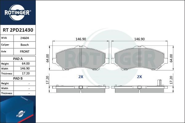 Rotinger RT 2PD21430 Гальмівні колодки, комплект RT2PD21430: Купити в Україні - Добра ціна на EXIST.UA!