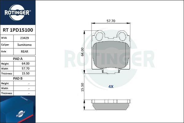 Rotinger RT 1PD15100 Гальмівні колодки, комплект RT1PD15100: Купити в Україні - Добра ціна на EXIST.UA!