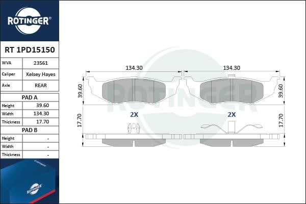 Rotinger RT 1PD15150 Гальмівні колодки, комплект RT1PD15150: Купити в Україні - Добра ціна на EXIST.UA!