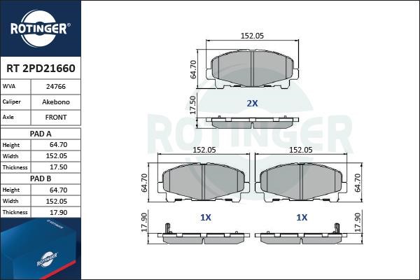 Rotinger RT 2PD21660 Гальмівні колодки, комплект RT2PD21660: Купити в Україні - Добра ціна на EXIST.UA!