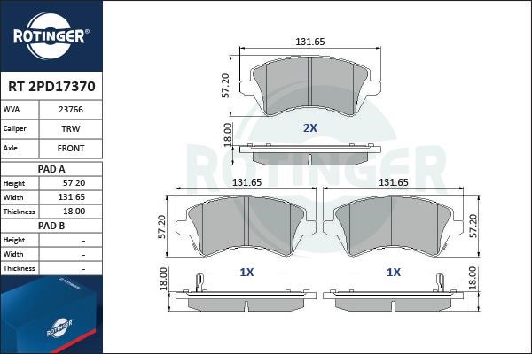 Rotinger RT 2PD17370 Гальмівні колодки, комплект RT2PD17370: Купити в Україні - Добра ціна на EXIST.UA!