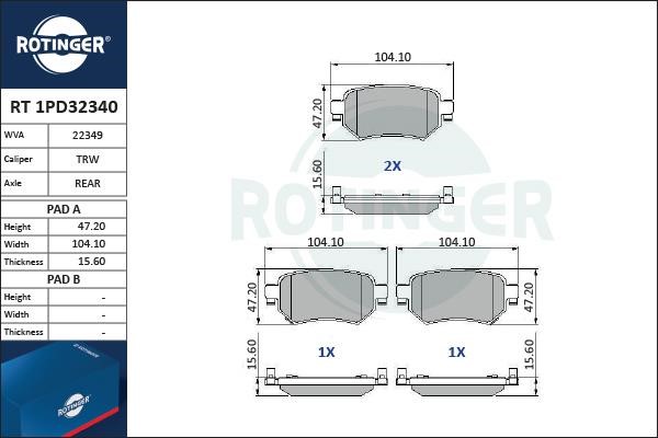 Rotinger RT 1PD32340 Гальмівні колодки, комплект RT1PD32340: Купити в Україні - Добра ціна на EXIST.UA!