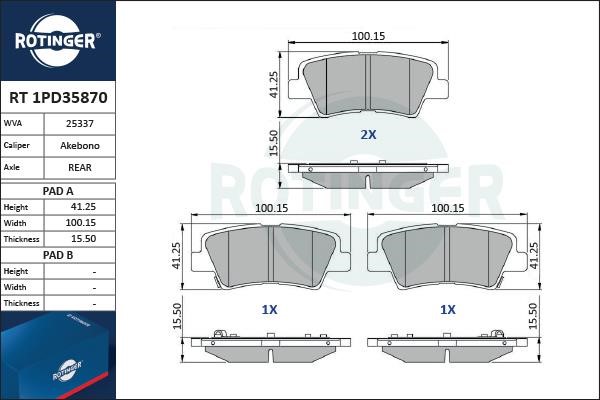 Rotinger RT 1PD35870 Гальмівні колодки, комплект RT1PD35870: Купити в Україні - Добра ціна на EXIST.UA!