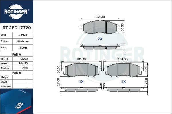 Rotinger RT 2PD17720 Гальмівні колодки, комплект RT2PD17720: Приваблива ціна - Купити в Україні на EXIST.UA!