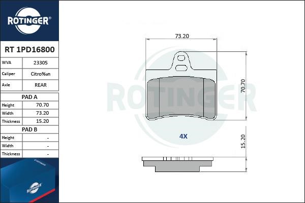 Rotinger RT 1PD16800 Гальмівні колодки, комплект RT1PD16800: Купити в Україні - Добра ціна на EXIST.UA!