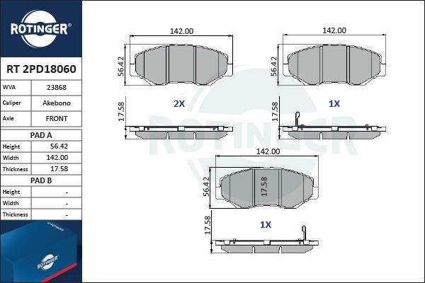 Rotinger RT 2PD18060 Гальмівні колодки, комплект RT2PD18060: Купити в Україні - Добра ціна на EXIST.UA!