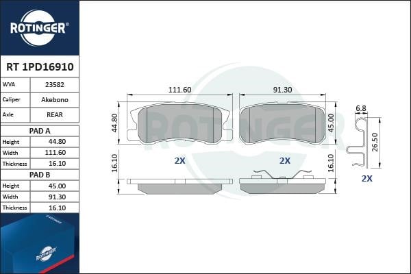 Rotinger RT 1PD16910 Гальмівні колодки, комплект RT1PD16910: Купити в Україні - Добра ціна на EXIST.UA!