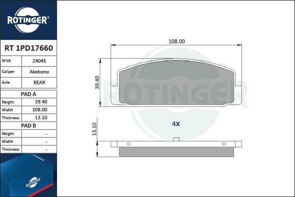 Rotinger RT 1PD17660 Гальмівні колодки, комплект RT1PD17660: Купити в Україні - Добра ціна на EXIST.UA!