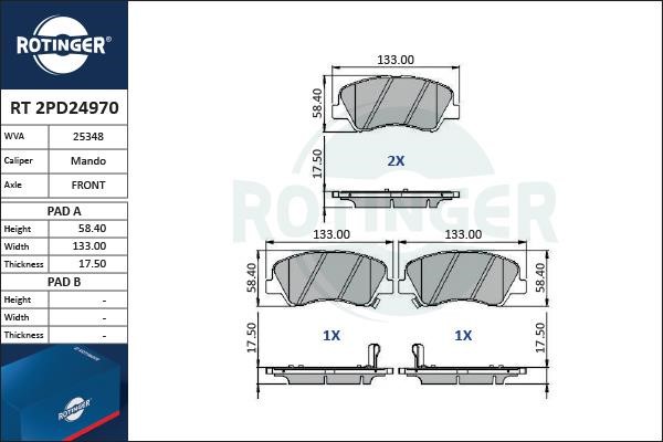 Rotinger RT 2PD24970 Гальмівні колодки, комплект RT2PD24970: Купити в Україні - Добра ціна на EXIST.UA!