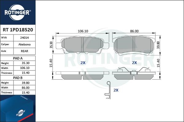 Rotinger RT 1PD18520 Гальмівні колодки, комплект RT1PD18520: Приваблива ціна - Купити в Україні на EXIST.UA!