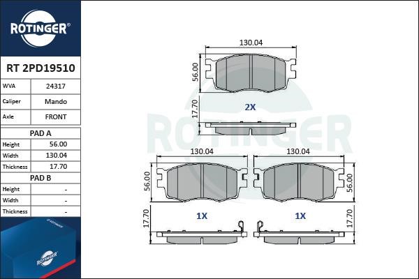 Rotinger RT 2PD19510 Гальмівні колодки, комплект RT2PD19510: Купити в Україні - Добра ціна на EXIST.UA!