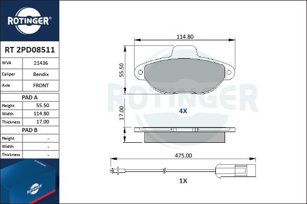 Rotinger RT 2PD08511 Гальмівні колодки, комплект RT2PD08511: Купити в Україні - Добра ціна на EXIST.UA!