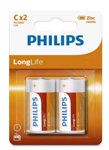 Philips R14L2B/10 Батарейка цинк-хлоридна Longlife C 1,5V, 2 шт. R14L2B10: Купити в Україні - Добра ціна на EXIST.UA!