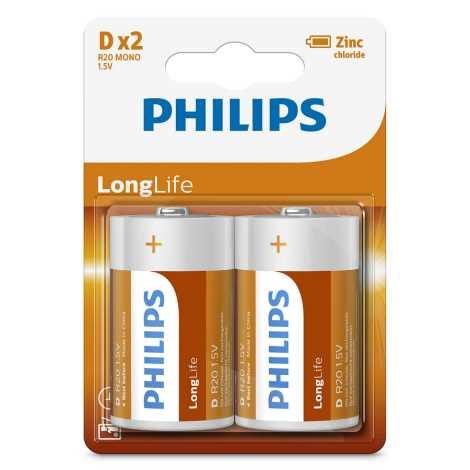 Philips R20L2B/10 Батарейка цинк-хлоридна Longlife D 1,5V, 2 шт. R20L2B10: Приваблива ціна - Купити в Україні на EXIST.UA!