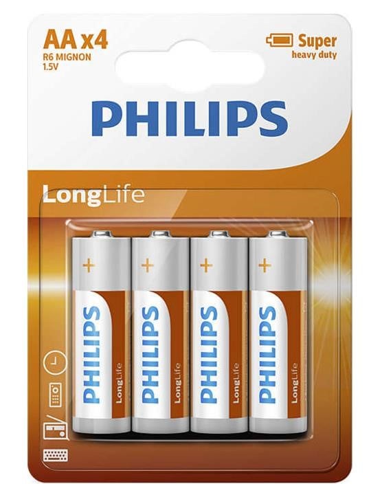 Philips R6L4B/10 Батарейка LongLife Zinc Carbon AA BLI 4 R6L4B10: Приваблива ціна - Купити в Україні на EXIST.UA!