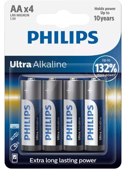 Philips LR6E4B/10 Батарейка Ultra Alkaline AA, 1,5V LR6E4B10: Приваблива ціна - Купити в Україні на EXIST.UA!