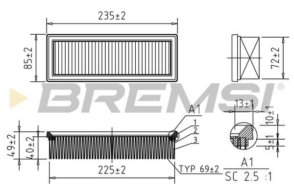 Bremsi FA1640 Повітряний фільтр FA1640: Купити в Україні - Добра ціна на EXIST.UA!