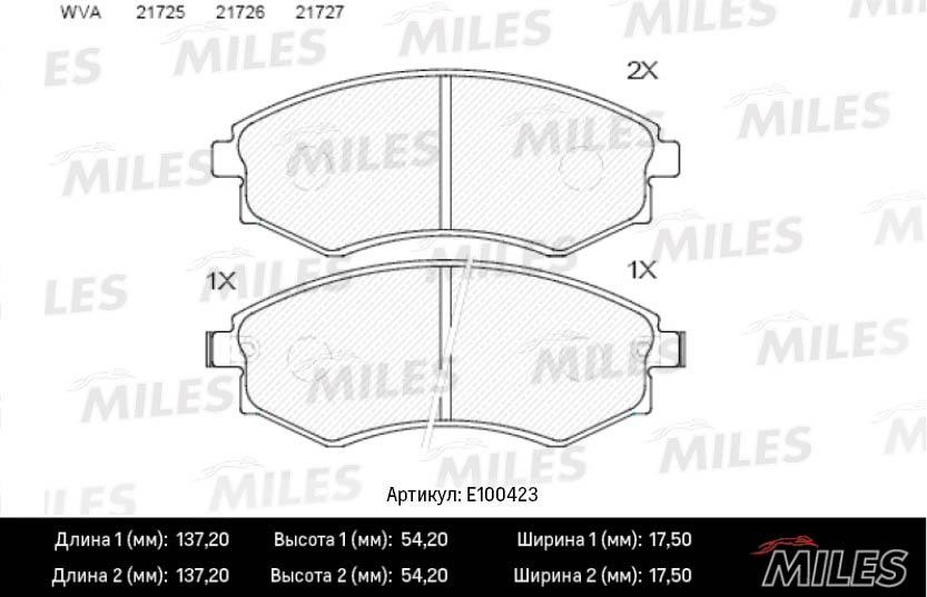 Miles E100423 Гальмівні колодки, комплект E100423: Купити в Україні - Добра ціна на EXIST.UA!