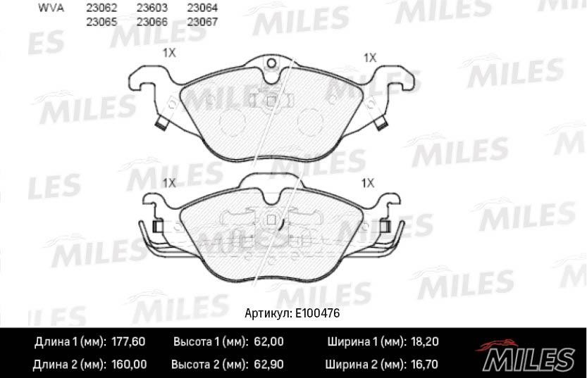 Miles E100476 Гальмівні колодки, комплект E100476: Купити в Україні - Добра ціна на EXIST.UA!