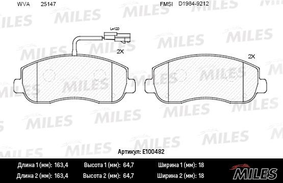 Miles E100482 Гальмівні колодки, комплект E100482: Купити в Україні - Добра ціна на EXIST.UA!