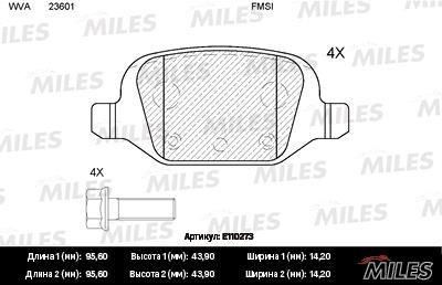 Miles E110273 Колодки гальмівні, комплект E110273: Приваблива ціна - Купити в Україні на EXIST.UA!