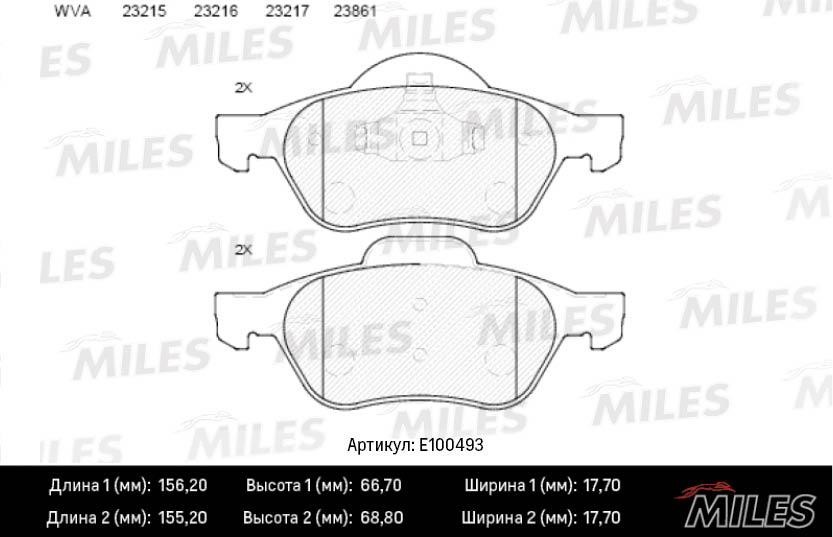 Miles E100493 Гальмівні колодки, комплект E100493: Купити в Україні - Добра ціна на EXIST.UA!