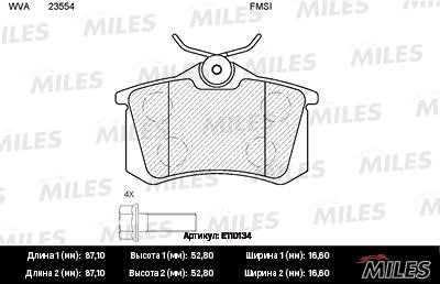Miles E110134 Гальмівні колодки задні, комплект E110134: Купити в Україні - Добра ціна на EXIST.UA!