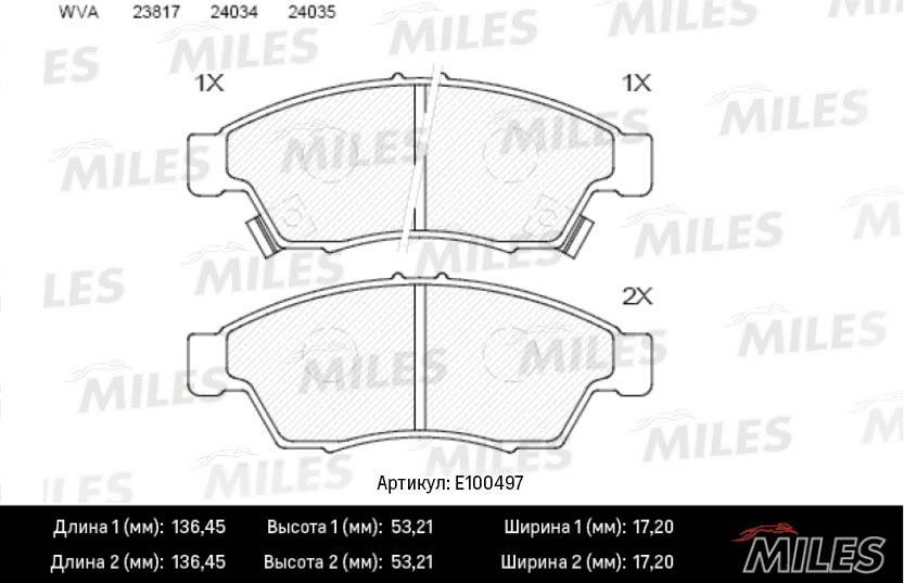 Miles E100497 Гальмівні колодки, комплект E100497: Купити в Україні - Добра ціна на EXIST.UA!