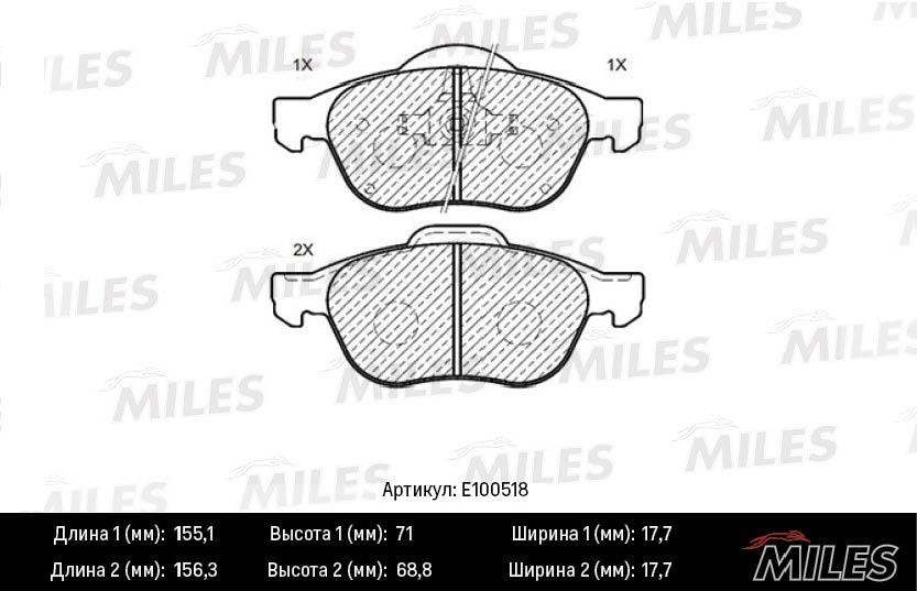 Miles E100518 Гальмівні колодки, комплект E100518: Купити в Україні - Добра ціна на EXIST.UA!