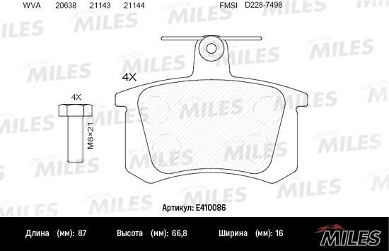 Miles E410086 Гальмівні колодки, комплект E410086: Купити в Україні - Добра ціна на EXIST.UA!