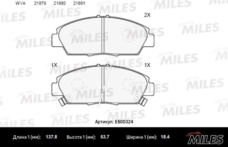 Miles E500324 Гальмівні колодки, комплект E500324: Купити в Україні - Добра ціна на EXIST.UA!