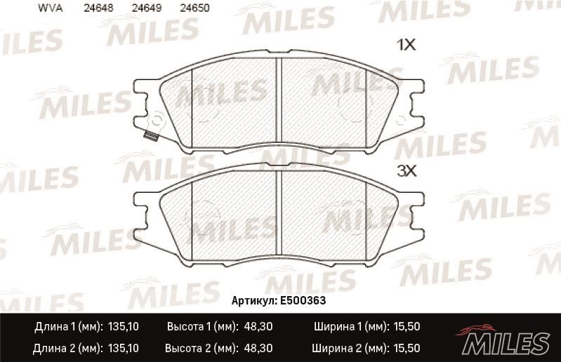 Miles E500363 Гальмівні колодки, комплект E500363: Приваблива ціна - Купити в Україні на EXIST.UA!