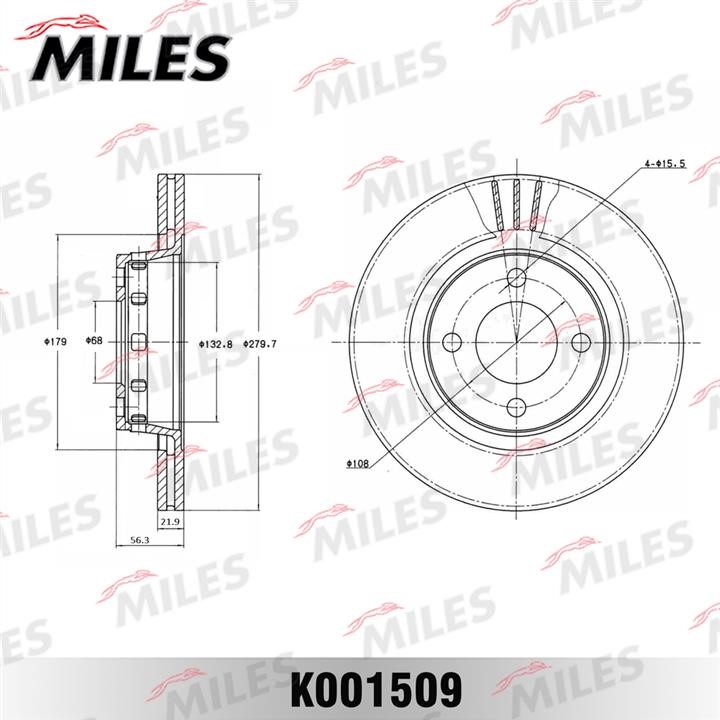 Miles K001509 Диск гальмівний передній вентильований K001509: Купити в Україні - Добра ціна на EXIST.UA!