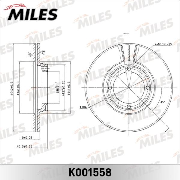 Miles K001558 Диск гальмівний передній вентильований K001558: Приваблива ціна - Купити в Україні на EXIST.UA!