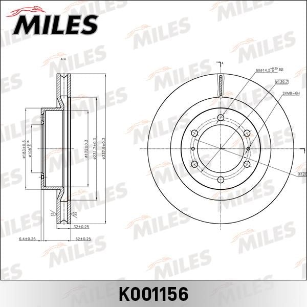 Miles K001156 Диск гальмівний передній вентильований K001156: Купити в Україні - Добра ціна на EXIST.UA!