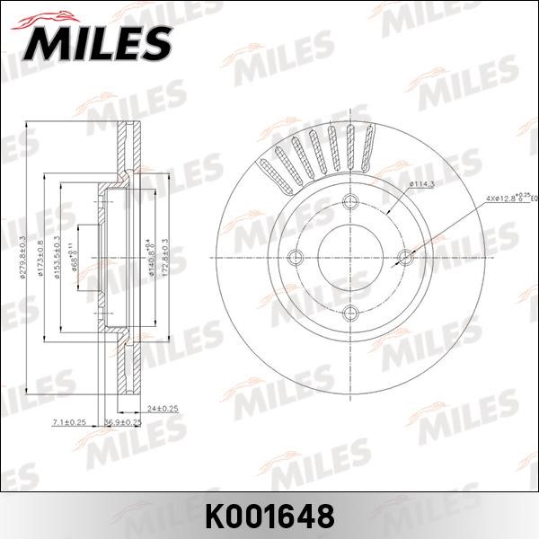 Miles K001648 Диск гальмівний передній вентильований K001648: Купити в Україні - Добра ціна на EXIST.UA!