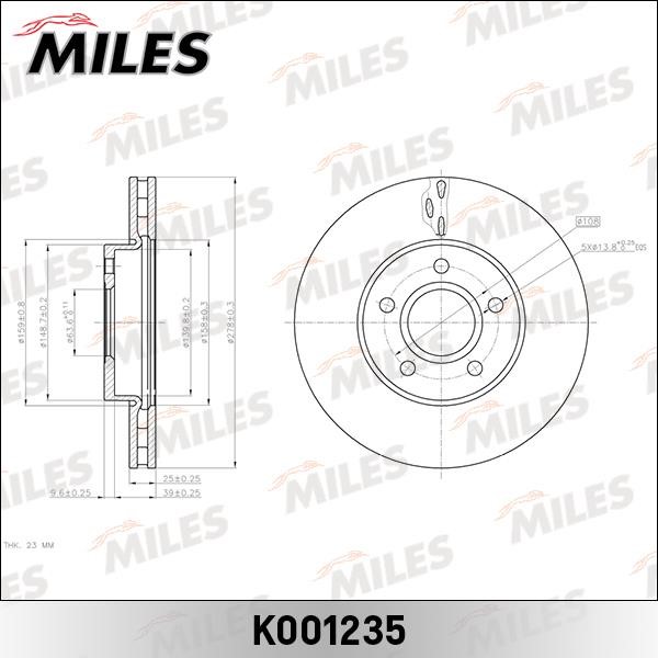 Miles K001235 Диск гальмівний передній вентильований K001235: Купити в Україні - Добра ціна на EXIST.UA!