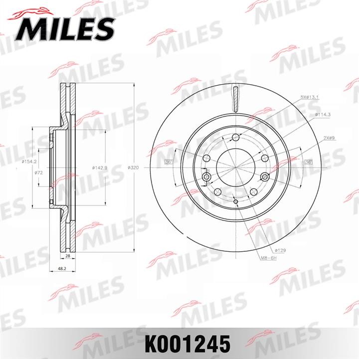 Miles K001245 Диск гальмівний передній вентильований K001245: Купити в Україні - Добра ціна на EXIST.UA!