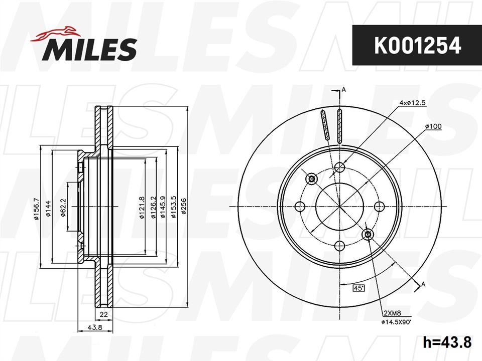 Miles K001254 Диск гальмівний передній вентильований K001254: Купити в Україні - Добра ціна на EXIST.UA!