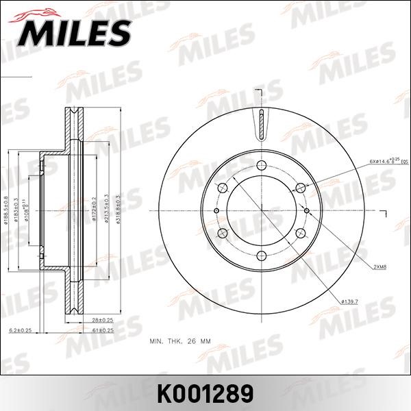 Miles K001289 Диск гальмівний передній вентильований K001289: Купити в Україні - Добра ціна на EXIST.UA!