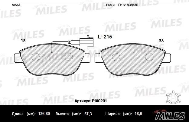 Miles E100201 Колодки гальмівні, комплект E100201: Купити в Україні - Добра ціна на EXIST.UA!