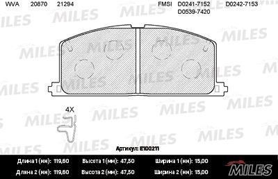 Miles E100211 Колодки гальмівні, комплект E100211: Купити в Україні - Добра ціна на EXIST.UA!