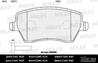 Miles E100108 Колодки гальмівні, комплект E100108: Купити в Україні - Добра ціна на EXIST.UA!