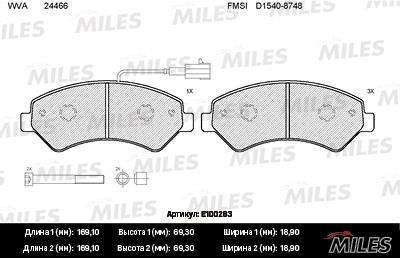 Miles E100283 Колодки гальмівні, комплект E100283: Приваблива ціна - Купити в Україні на EXIST.UA!