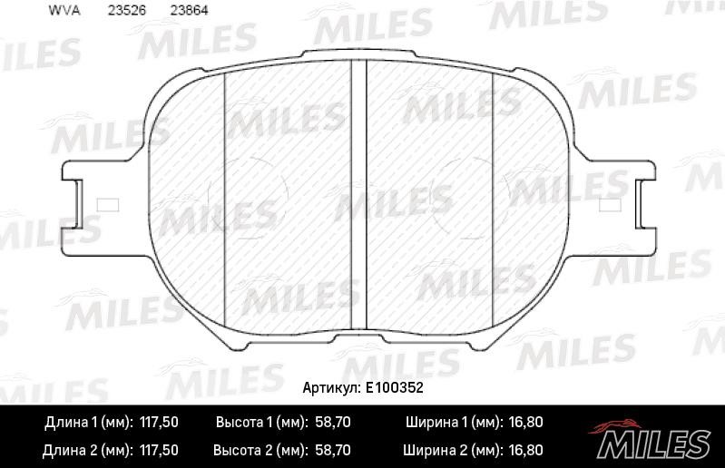 Miles E100352 Гальмівні колодки, комплект E100352: Купити в Україні - Добра ціна на EXIST.UA!