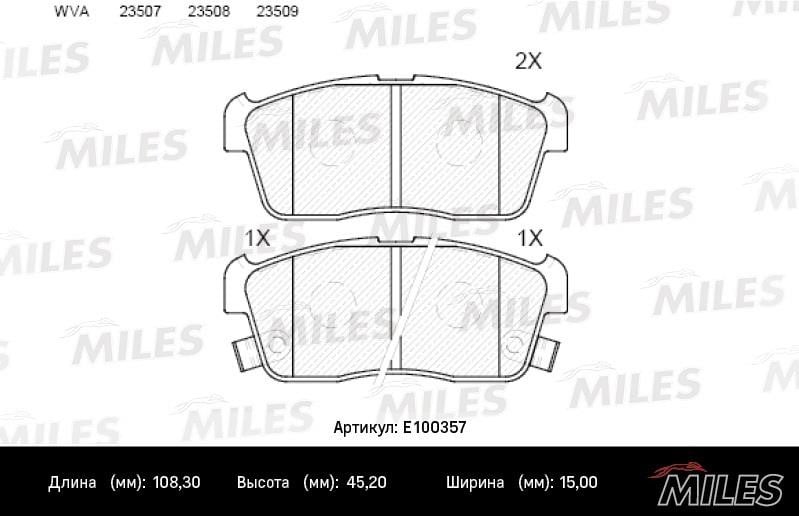 Miles E100357 Гальмівні колодки, комплект E100357: Купити в Україні - Добра ціна на EXIST.UA!