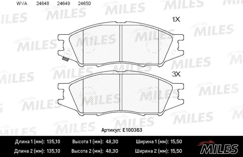 Miles E100363 Гальмівні колодки, комплект E100363: Купити в Україні - Добра ціна на EXIST.UA!
