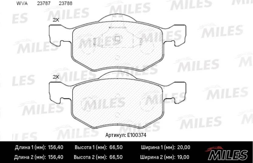 Miles E100374 Гальмівні колодки, комплект E100374: Купити в Україні - Добра ціна на EXIST.UA!