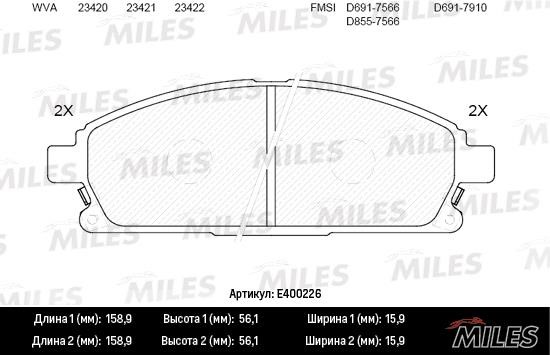 Miles E400226 Гальмівні колодки, комплект E400226: Купити в Україні - Добра ціна на EXIST.UA!