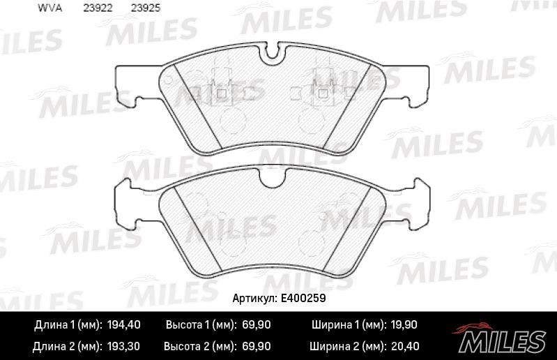 Miles E400259 Гальмівні колодки, комплект E400259: Купити в Україні - Добра ціна на EXIST.UA!